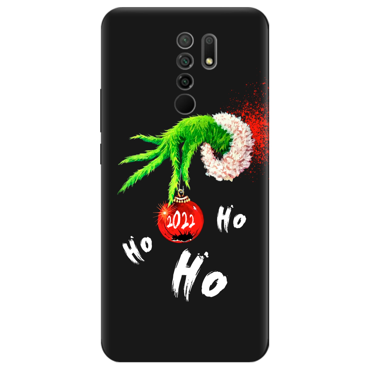 Чехол для Xiaomi Redmi 9 черный матовый soft touch Grinch HO HO HO - фото 1