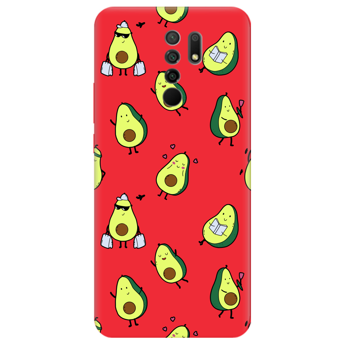 Чехол для Xiaomi Redmi 9 ярко-красный матовый soft touch Cute avocado - фото 1