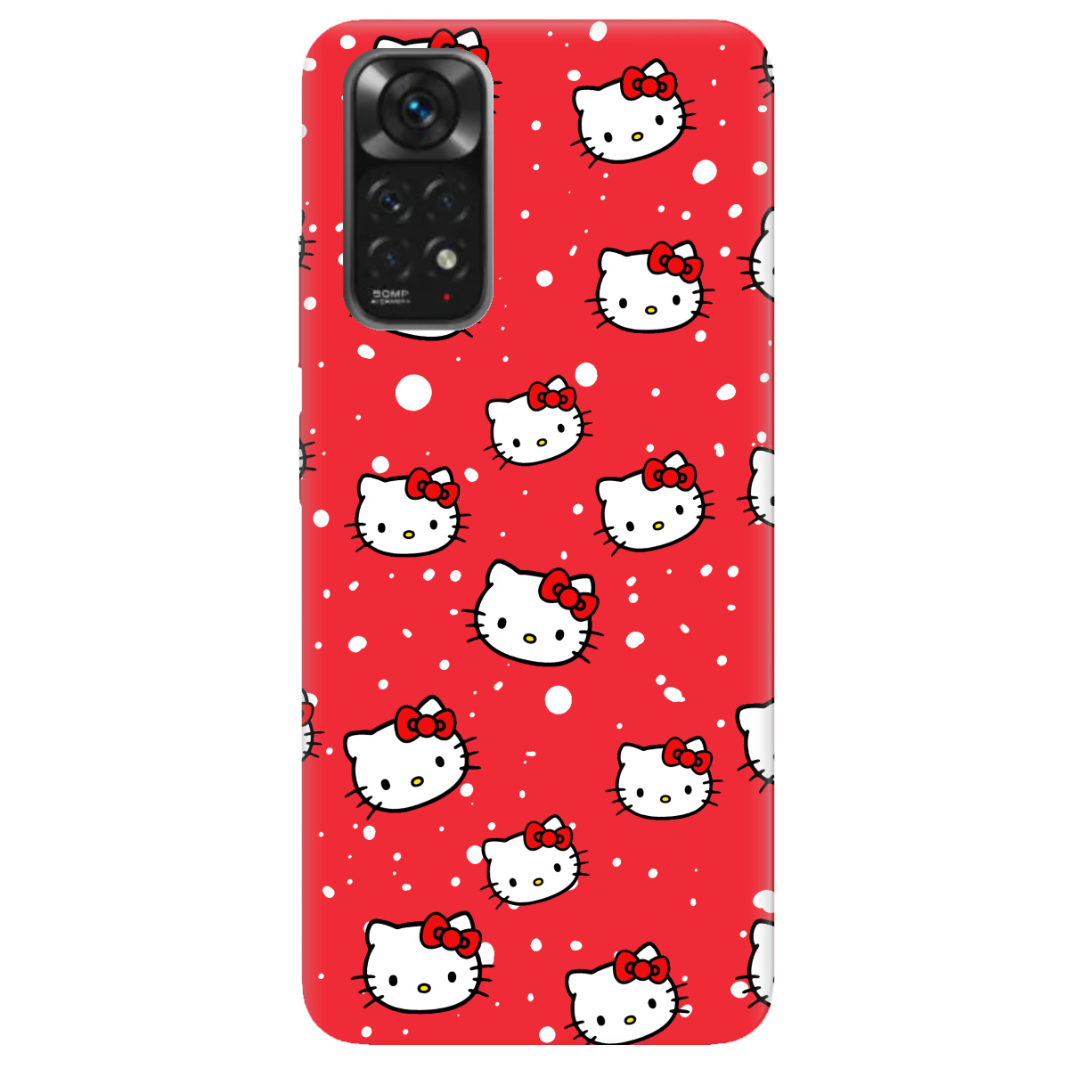 Чехол для Xiaomi Redmi Note 11s ярко-красный матовый soft touch Hello Kitty - фото 1