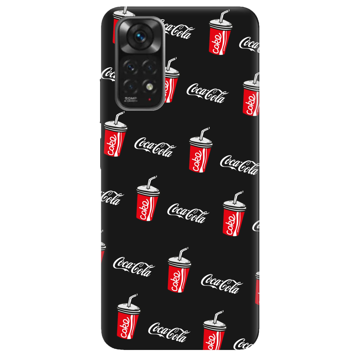 Чехол для Xiaomi Redmi Note 11 черный матовый soft touch Coca Cola - фото 1