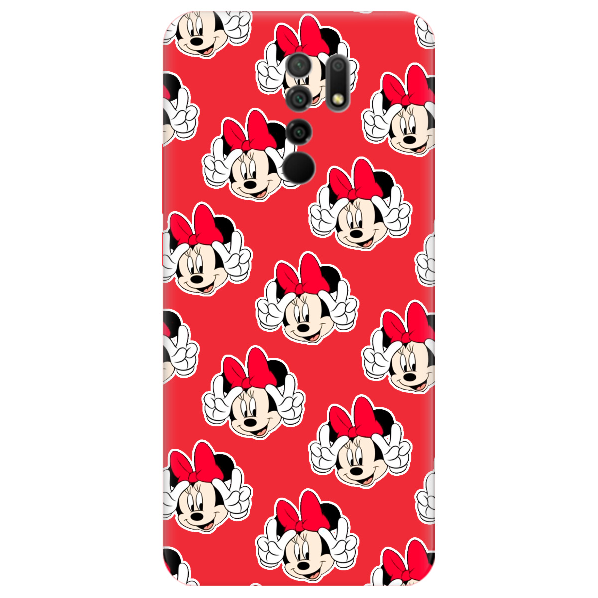 Чехол для Xiaomi Redmi 9 ярко-красный матовый soft touch Minnie Mouse - фото 1