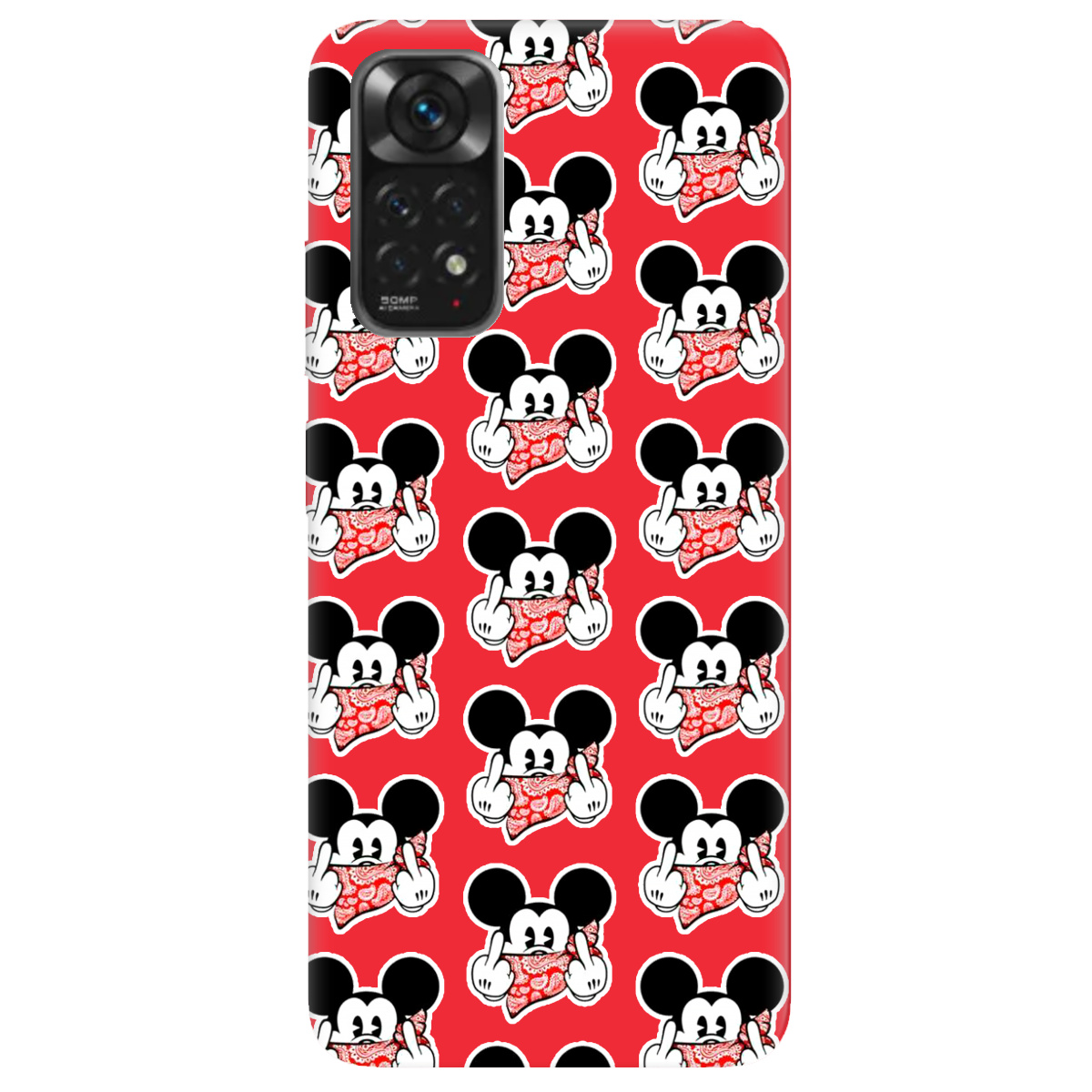 Чехол для Xiaomi Redmi Note 11s ярко-красный матовый soft touch Mickey Mouse - фото 1