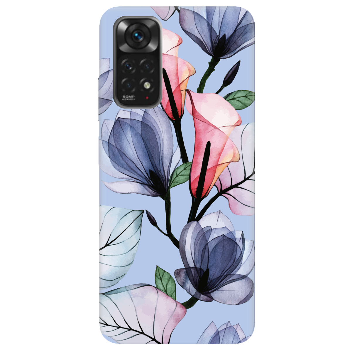 Чохол для Xiaomi Redmi Note 11s ніжно-блакитний матовий soft touch Tropical flowers - фото 1