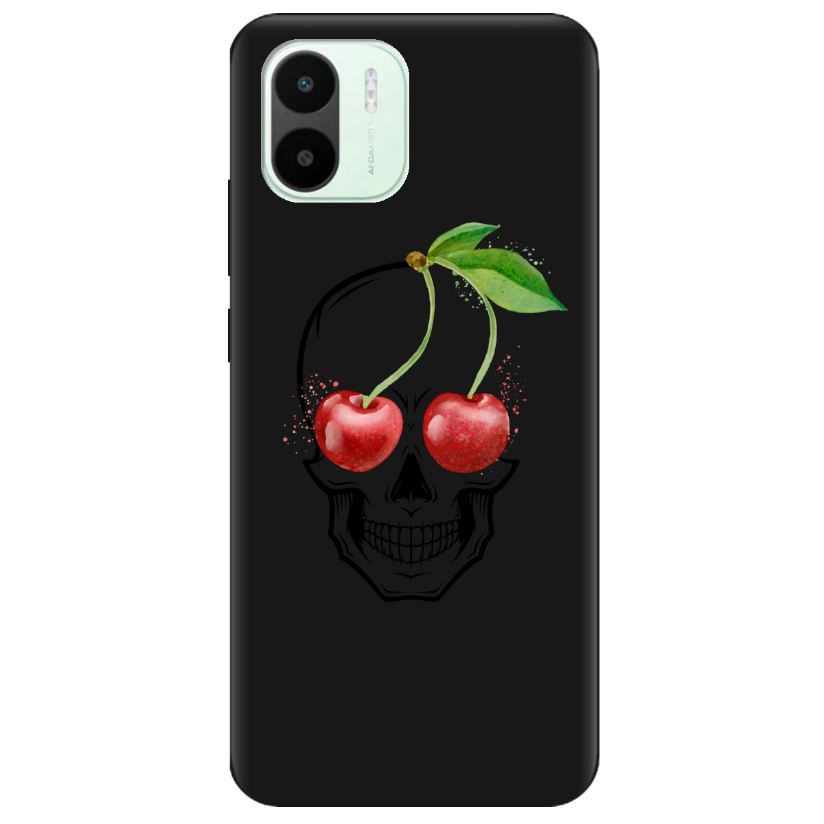 Чехол для Xiaomi Redmi A1 черный матовый soft touch Cherry skull - фото 1