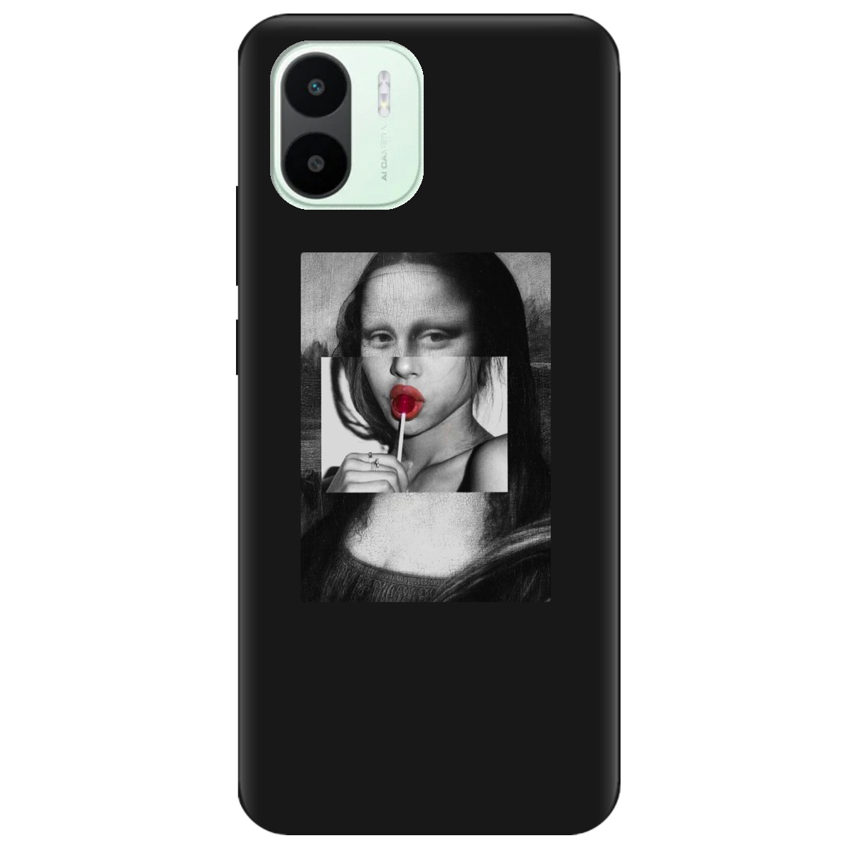 Чехол для Xiaomi Redmi A1 черный матовый soft touch Mona lisa - фото 1