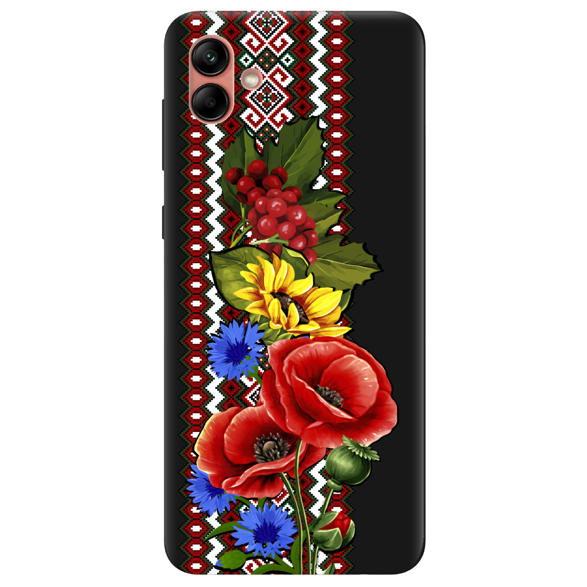 Чехол для Samsung Galaxy A04 черный матовый soft touch Ukraine ornament - фото 1