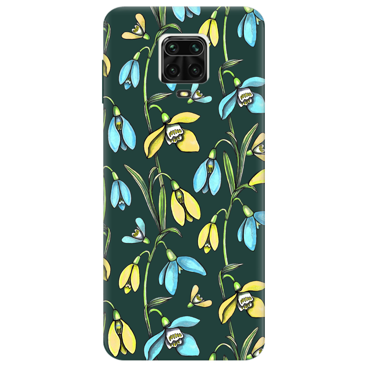 Чохол для Xiaomi Redmi Note 9 Pro темно-зелений матовий soft touch Проліски - фото 1