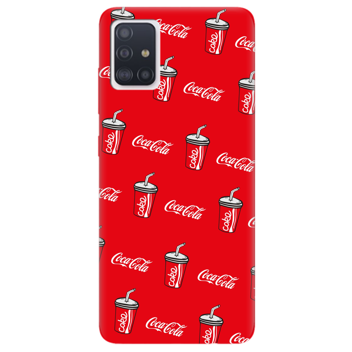 Чехол для Samsung Galaxy A51 ярко-красный матовый soft touch Coca Cola - фото 1