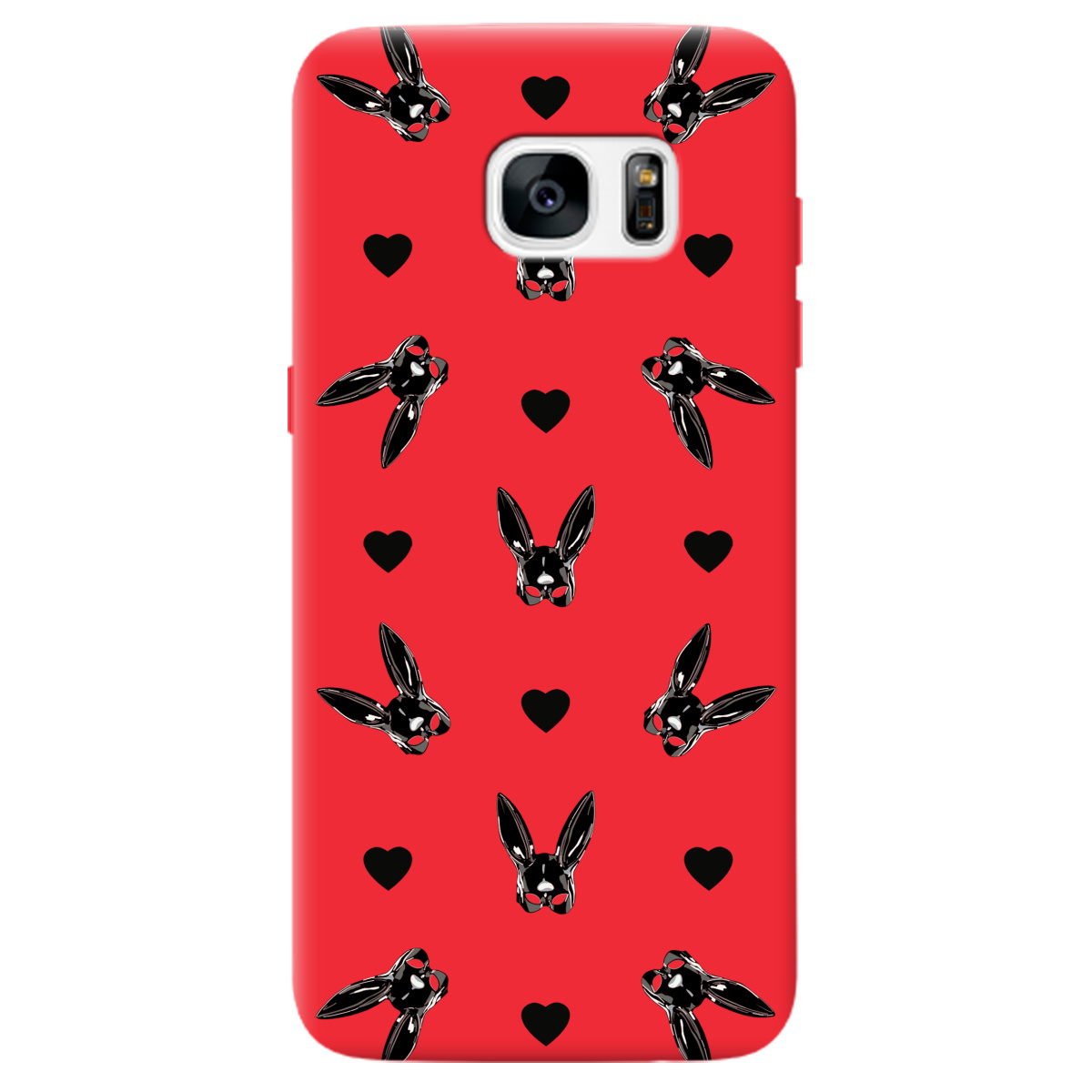 Чехол для Samsung Galaxy S7 Edge ярко-красный матовый soft touch Playboy mask - фото 1