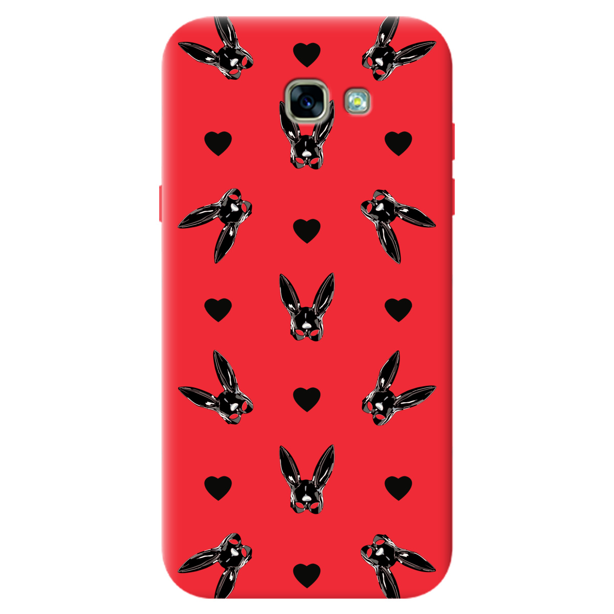 Чехол для Samsung Galaxy A3 2017 ярко-красный матовый soft touch Playboy mask - фото 1