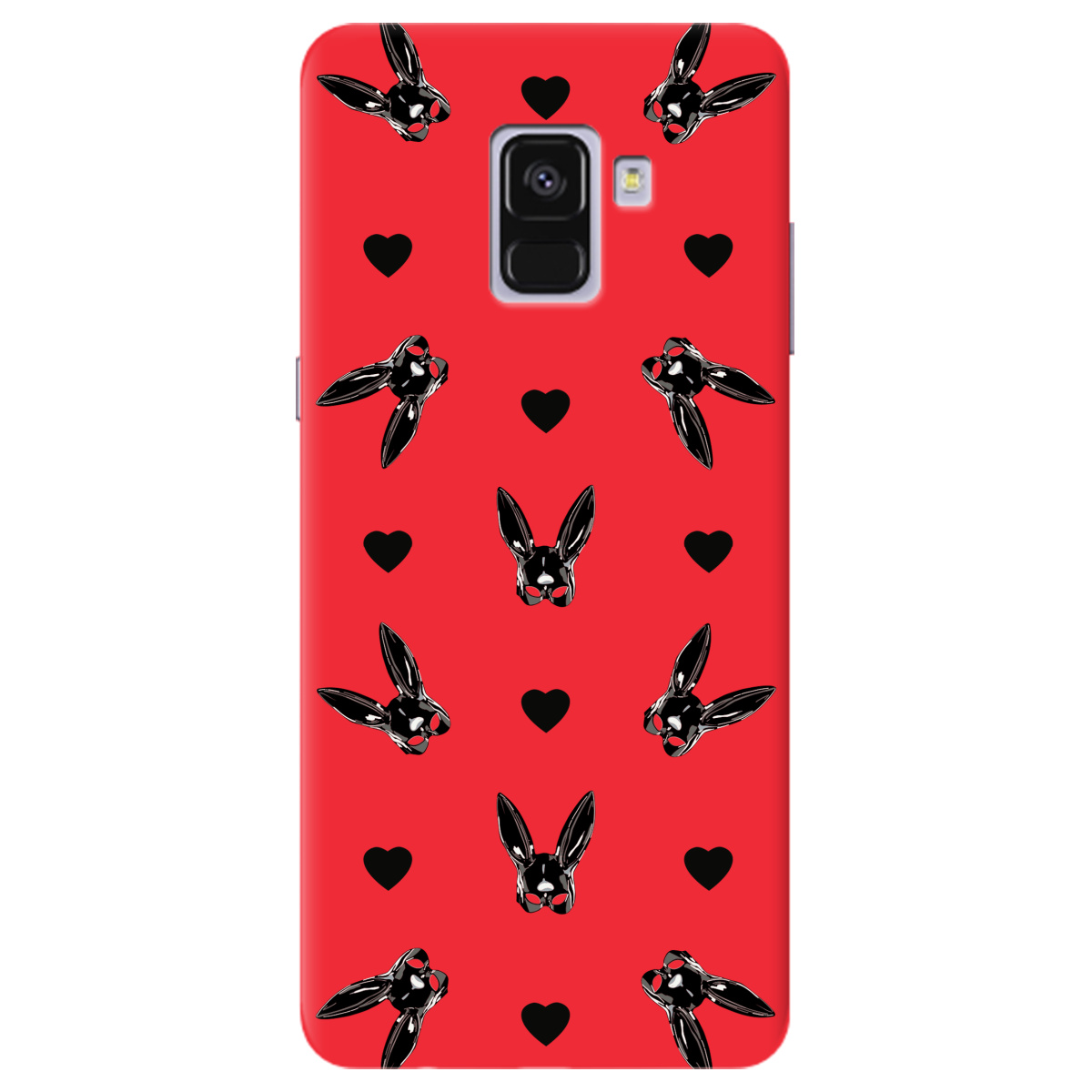 Чехол для Samsung Galaxy A8 Plus 2018 ярко-красный матовый soft touch Playboy mask - фото 1