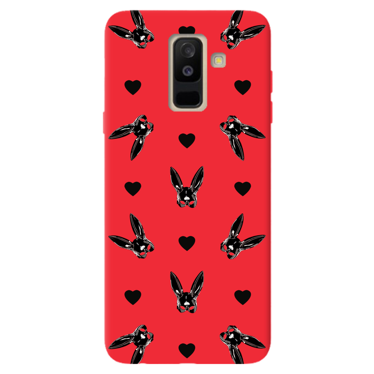 Чехол для Samsung Galaxy A6 Plus 2018 ярко-красный матовый soft touch Playboy mask - фото 1