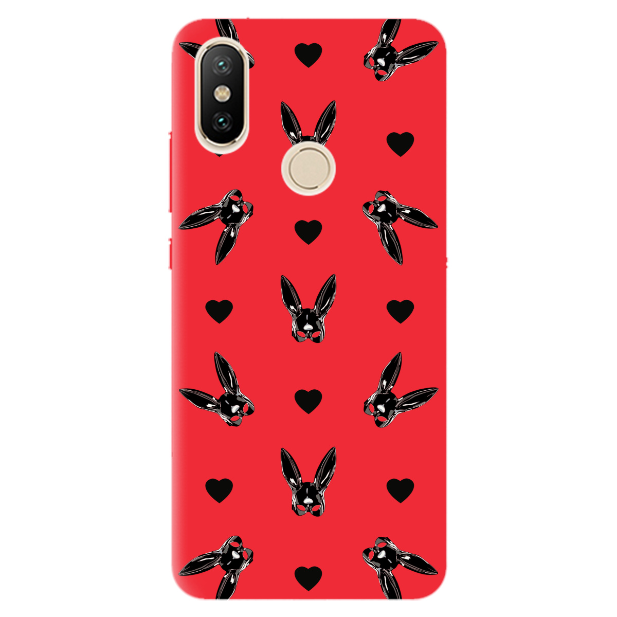Чехол для Xiaomi Mi A2 Lite ярко-красный матовый soft touch Playboy mask - фото 1