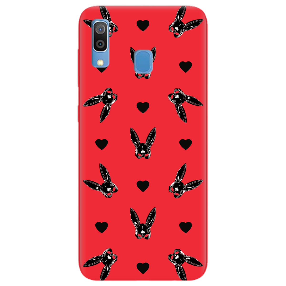 Чехол для Samsung Galaxy A20 ярко-красный матовый soft touch Playboy mask - фото 1