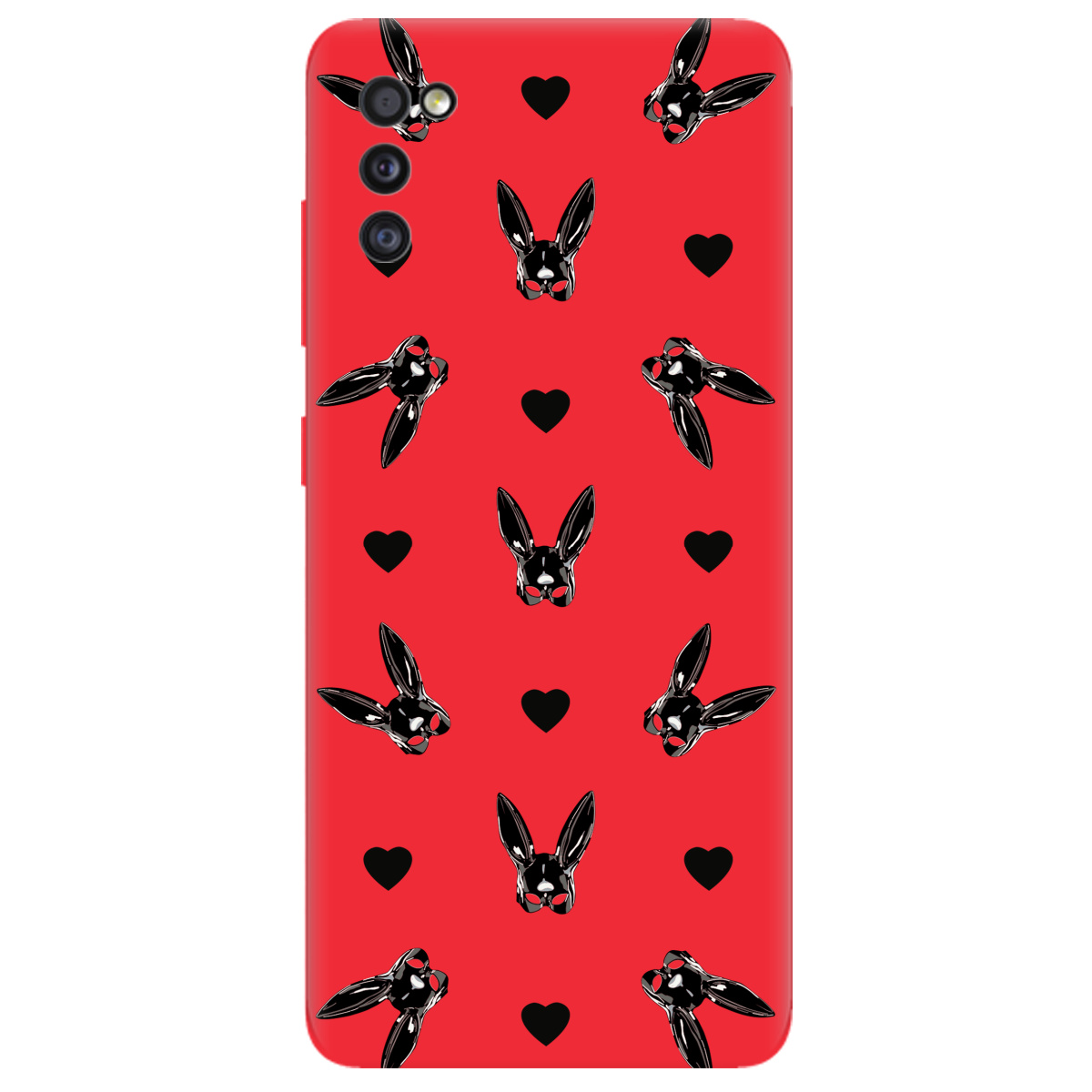 Чехол для Samsung Galaxy A41 ярко-красный матовый soft touch Playboy mask - фото 1