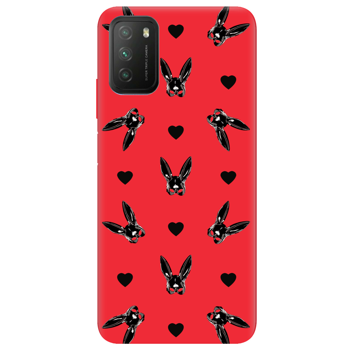 Чехол для Xiaomi Poco M3 ярко-красный матовый soft touch Playboy mask - фото 1