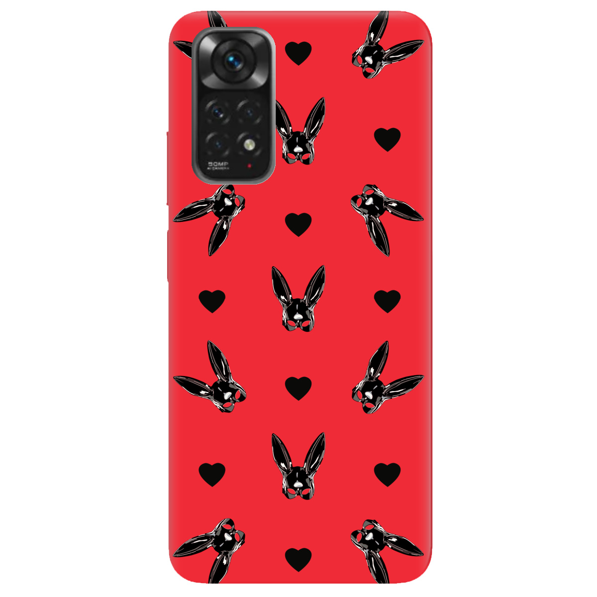 Чехол для Xiaomi Redmi Note 11s ярко-красный матовый soft touch Playboy mask - фото 1