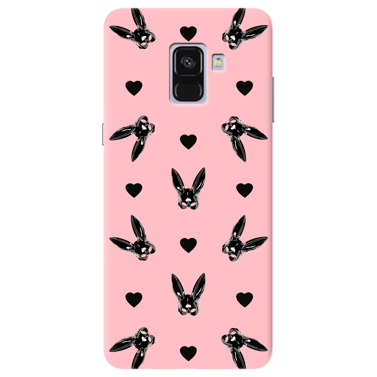 Чехол для Samsung Galaxy A8 2018 нежно-розовый матовый soft touch Playboy mask - фото 1