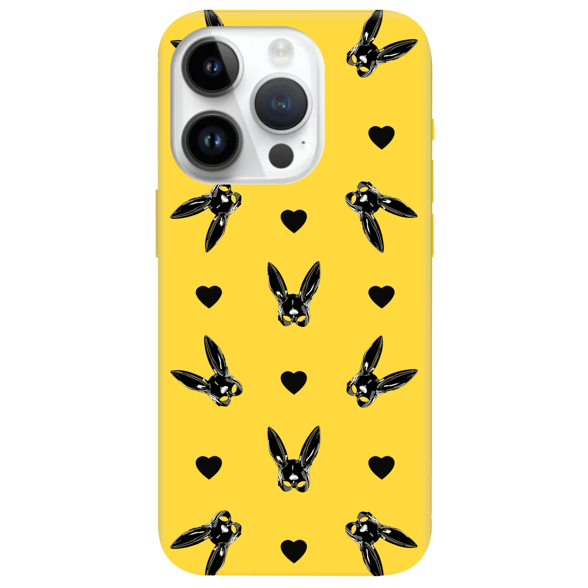 Чехол для Apple iPhone 14 Pro желтый матовый soft touch Playboy mask - фото 1
