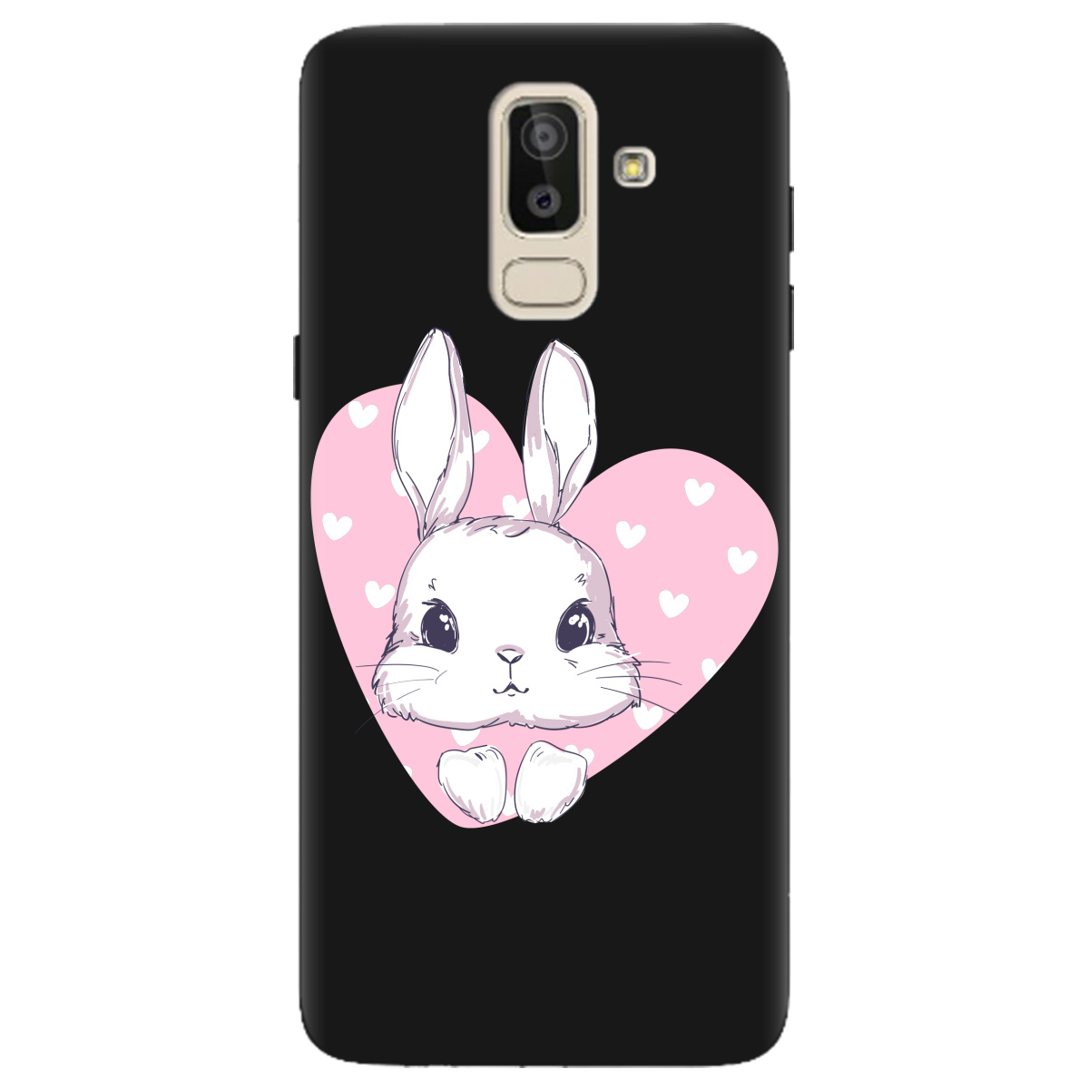 Чехол для Samsung Galaxy J8 2018 черный матовый soft touch Cute bunny - фото 1