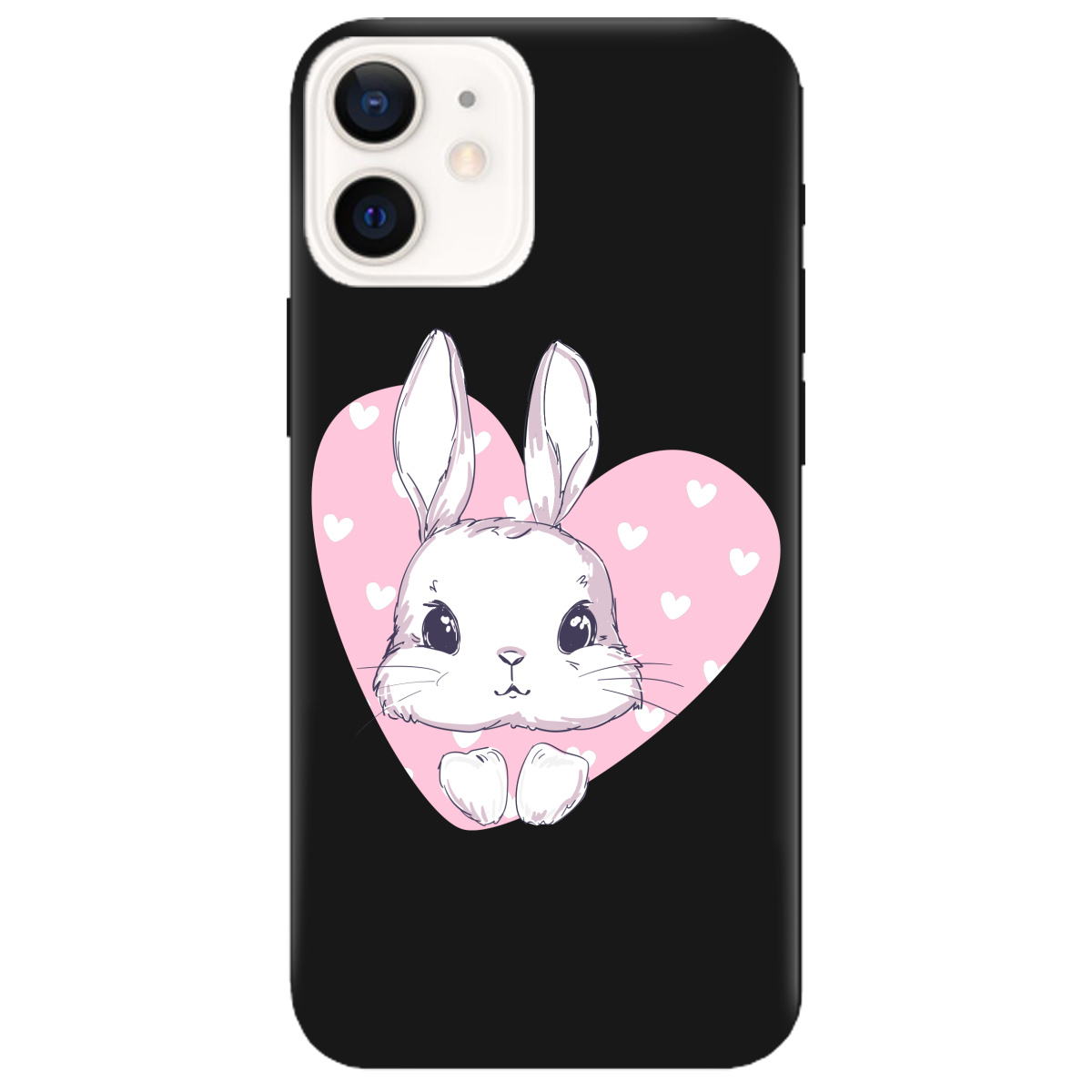 Чохол для Apple iPhone 12 чорний матовий soft touch Cute bunny - фото 1
