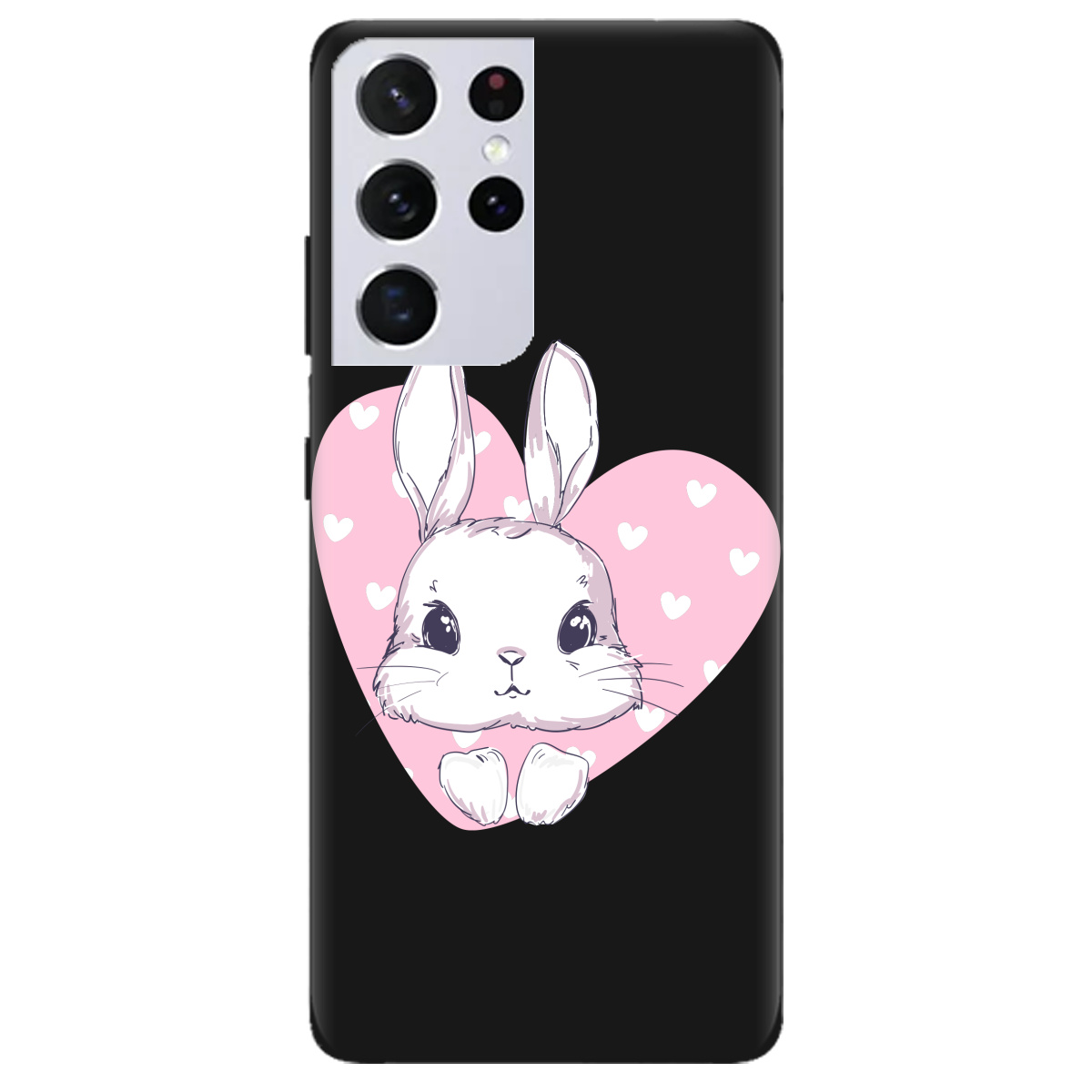 Чехол для Samsung Galaxy S21 Ultra черный матовый soft touch Cute bunny - фото 1