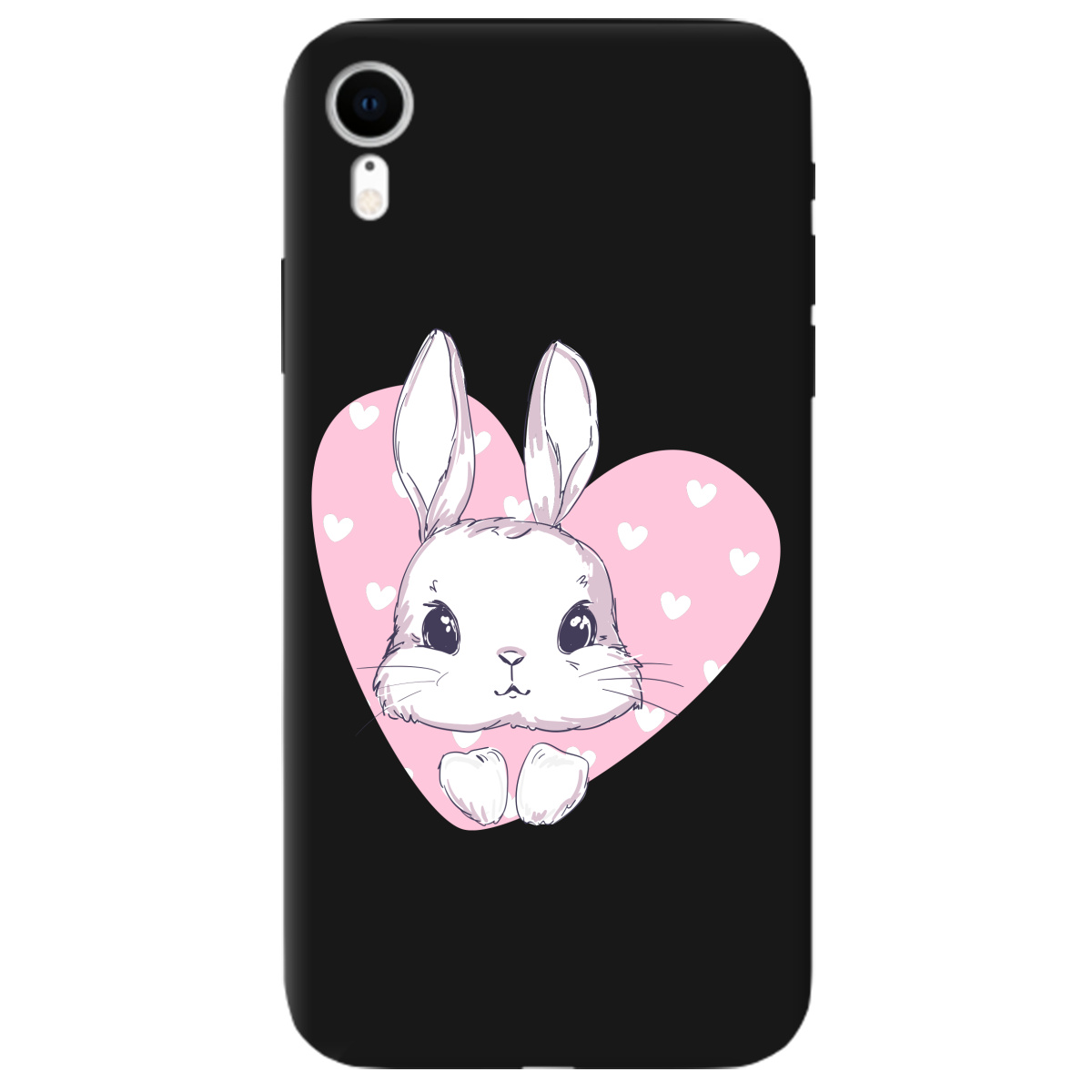 Чехол для Apple iPhone XR черный матовый soft touch Cute bunny - фото 1