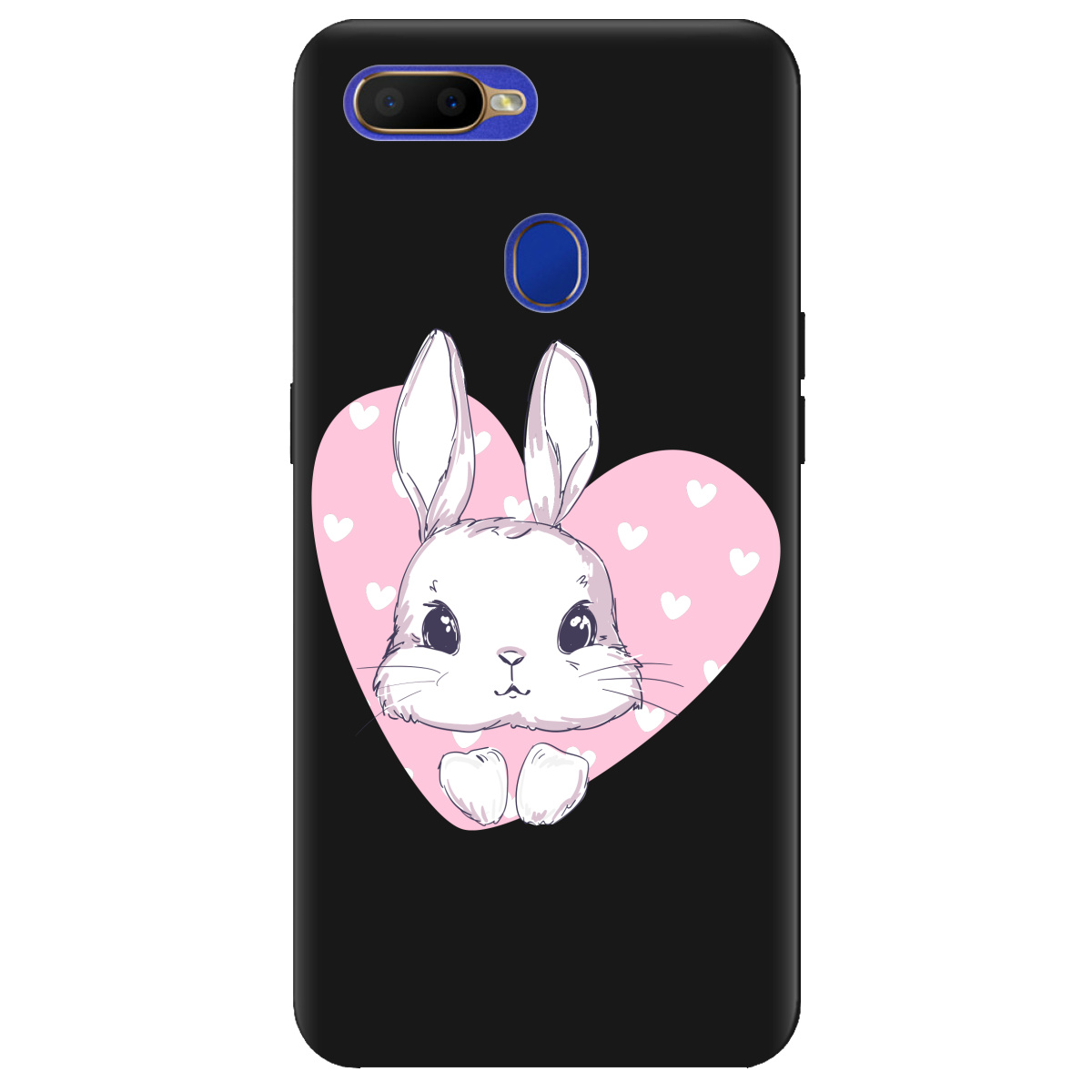 Чохол для Oppo A5s чорний матовий soft touch Cute bunny - фото 1