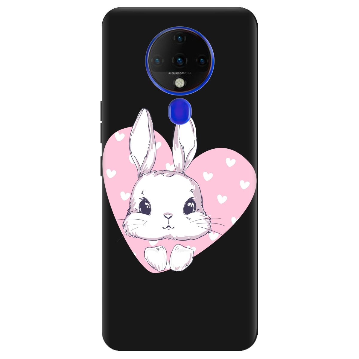 Чехол для Tecno Spark 6 черный матовый soft touch Cute bunny - фото 1