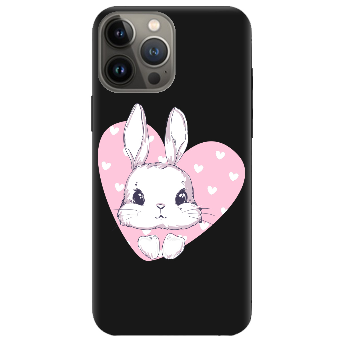 Чехол для Apple iPhone 13 Pro черный матовый soft touch Cute bunny - фото 1