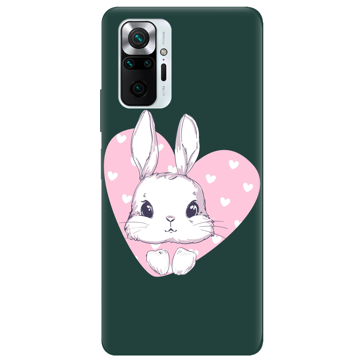 Чехол для Xiaomi Redmi Note 10 Pro темно-зеленый матовый soft touch Cute bunny - фото 1