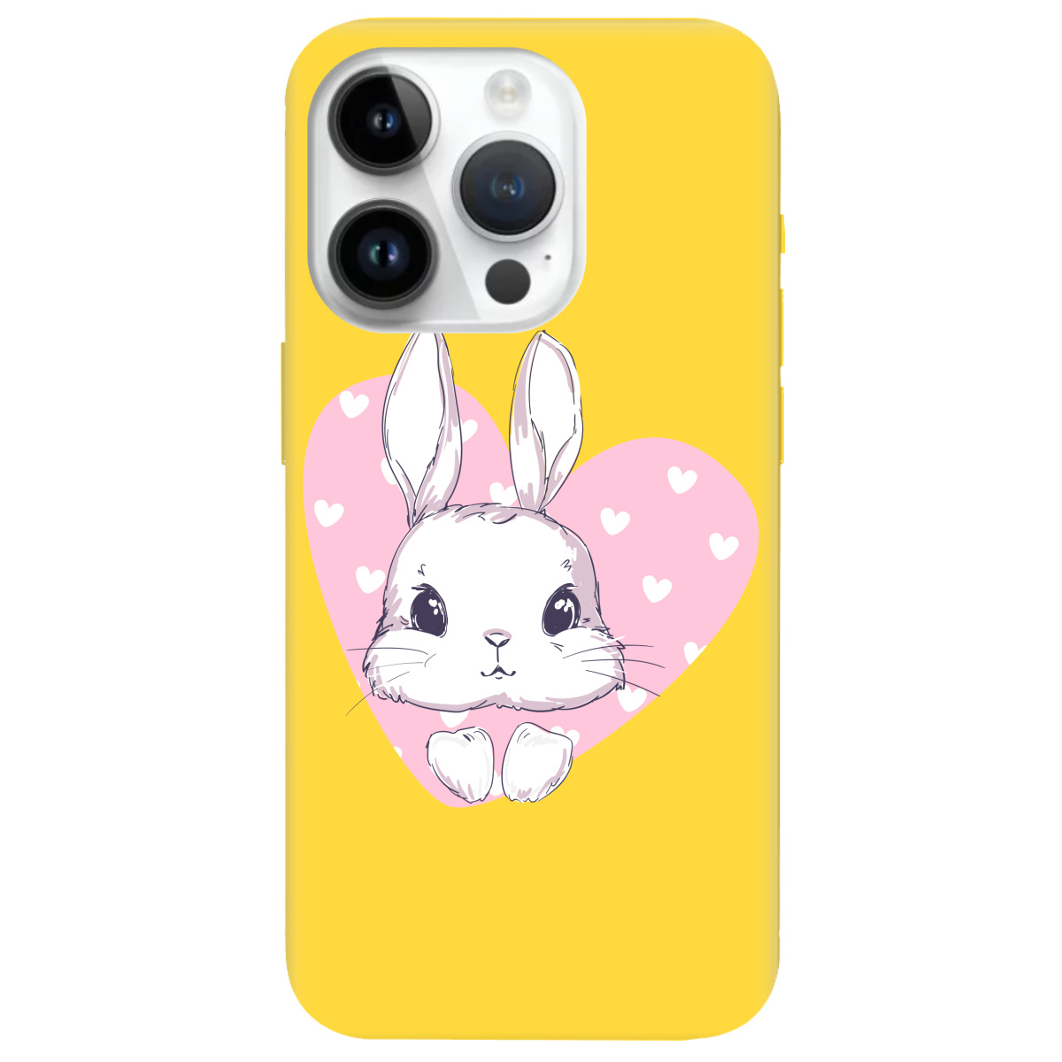 Чехол для Apple iPhone 14 Pro желтый матовый soft touch Cute bunny - фото 1