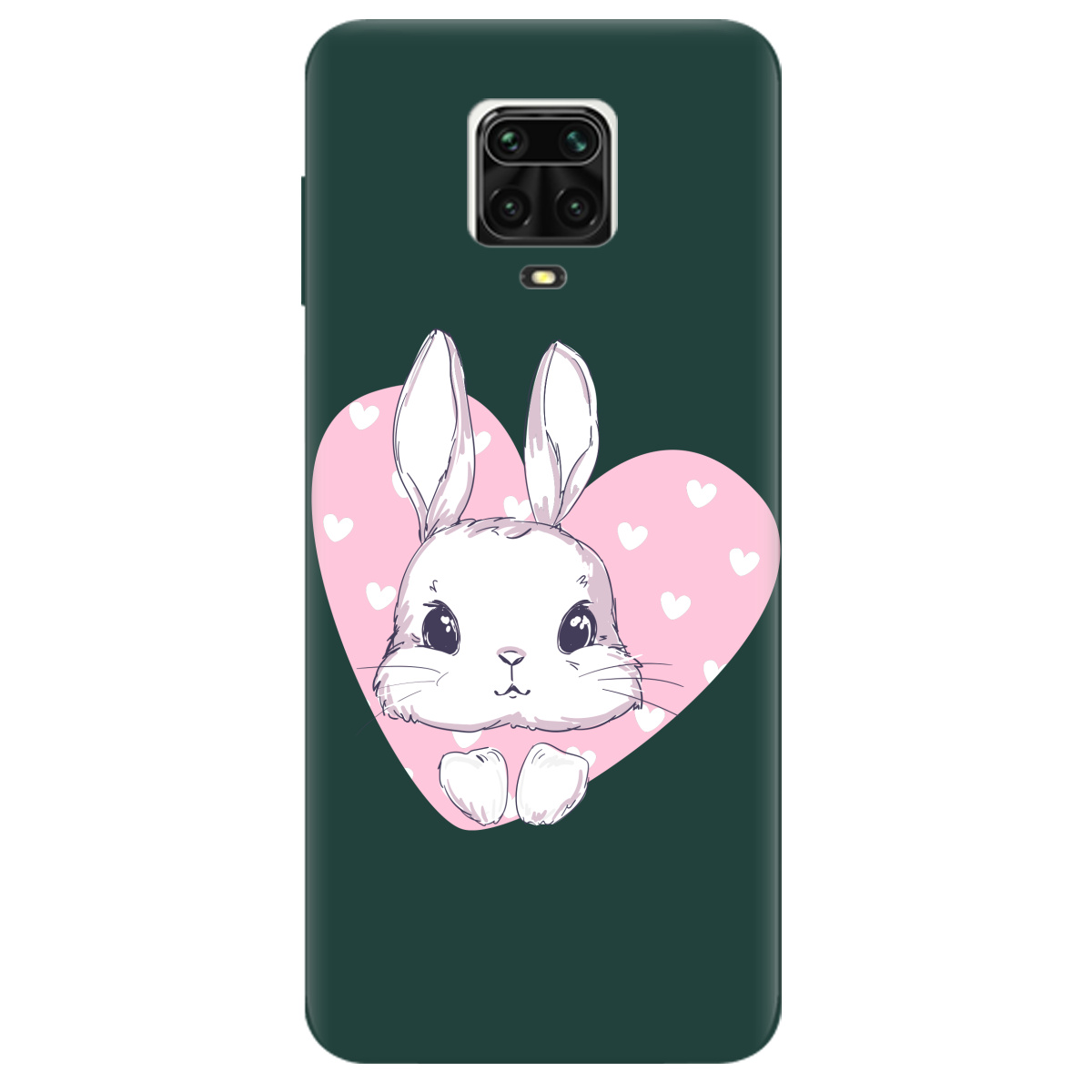 Чехол для Xiaomi Redmi Note 9 Pro темно-зеленый матовый soft touch Cute bunny - фото 1