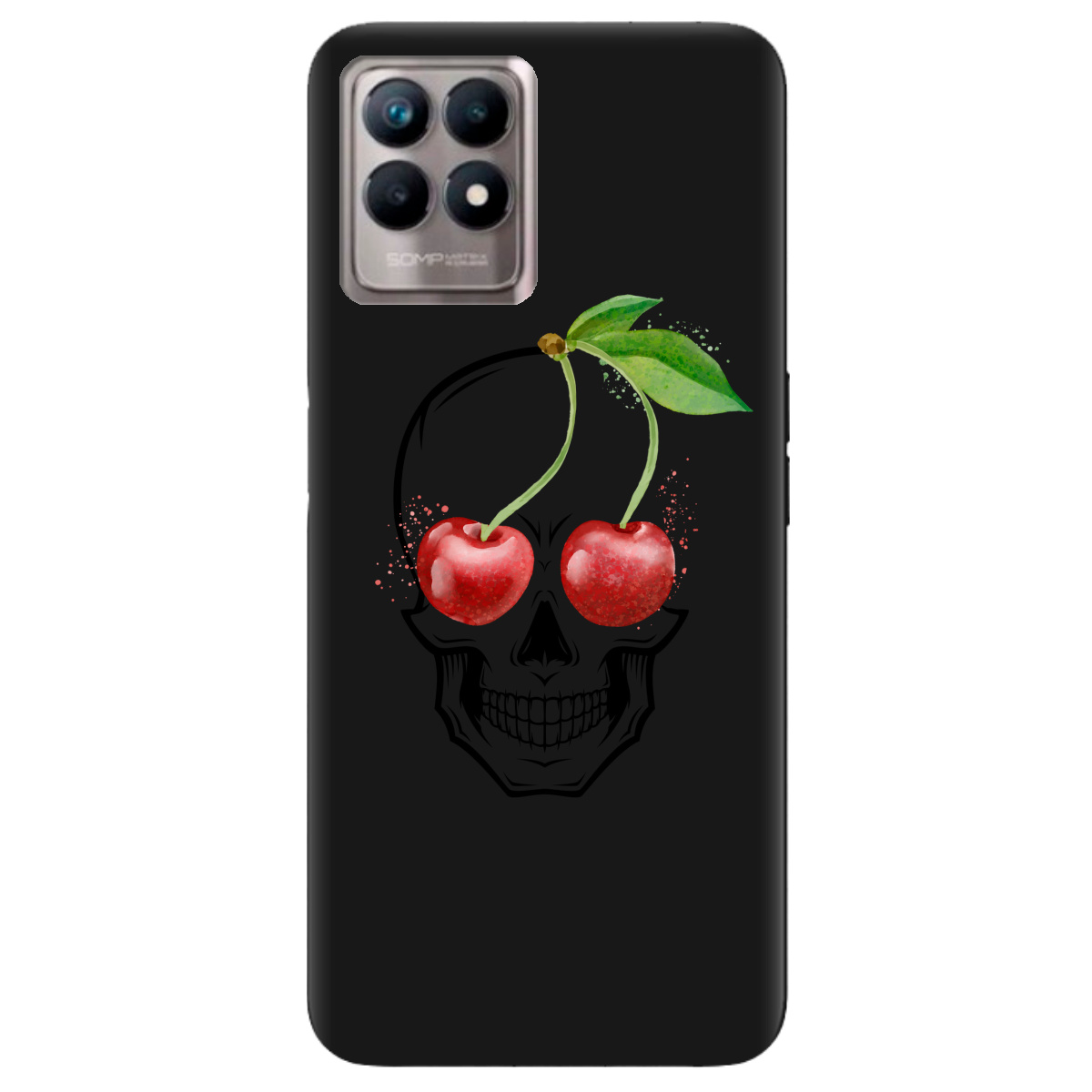 Чохол для Realme 8i чорний матовий soft touch Cherry skull - фото 1