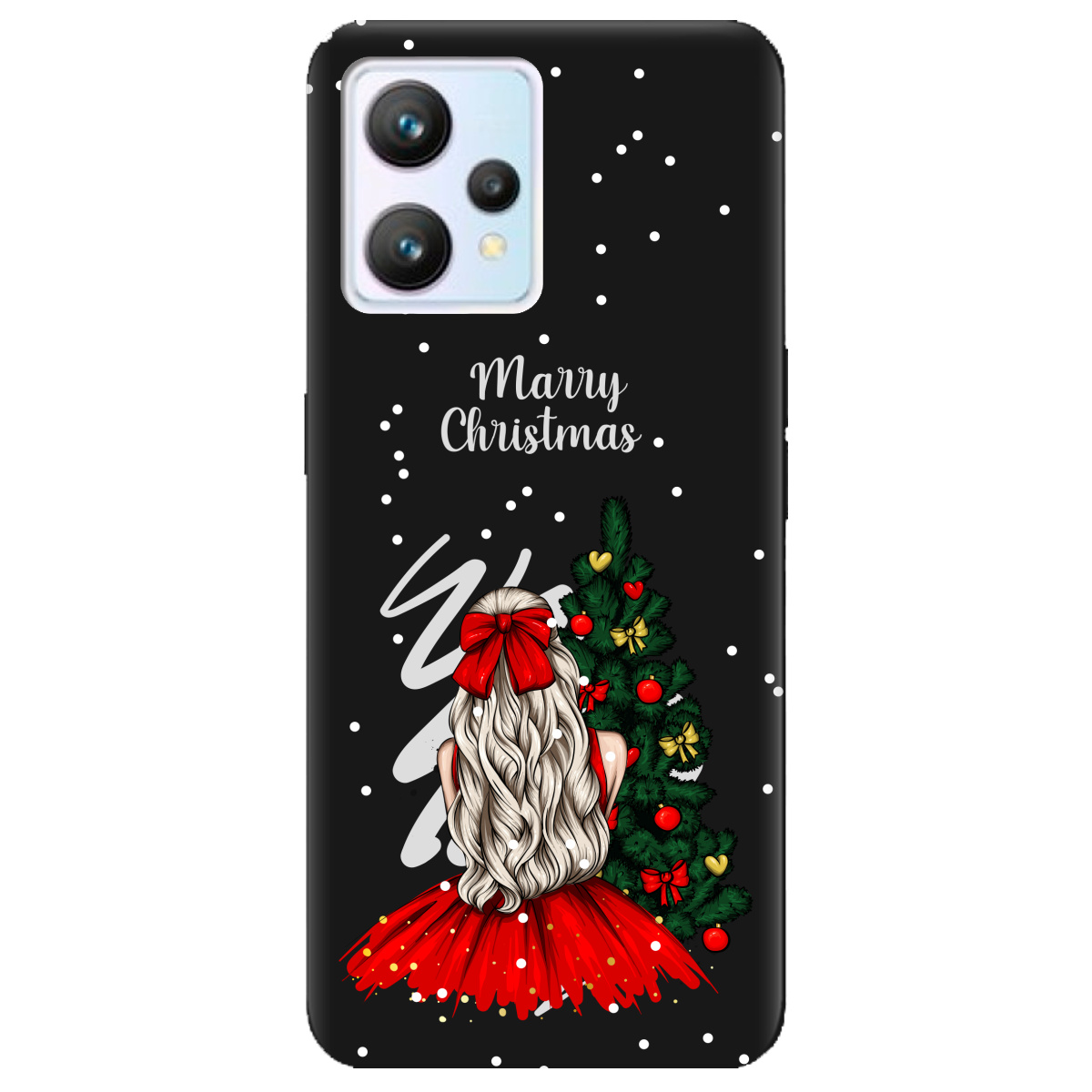Чехол для Realme 9 Pro Plus черный матовый soft touch Beautiful christmas - фото 1