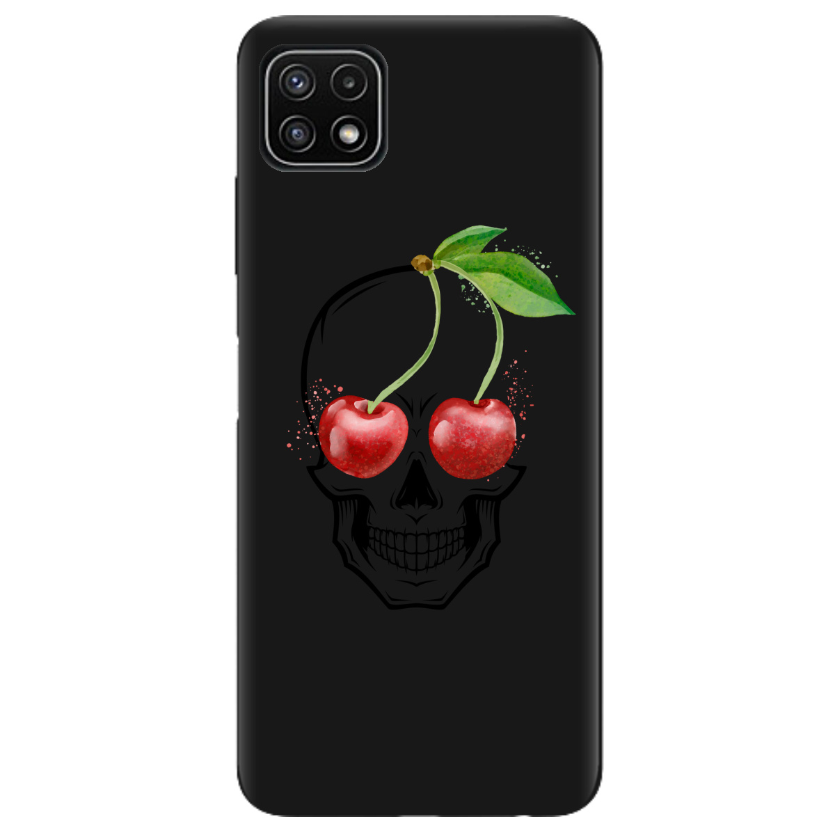 Чехол для Samsung Galaxy A22 5G черный матовый soft touch Cherry skull - фото 1