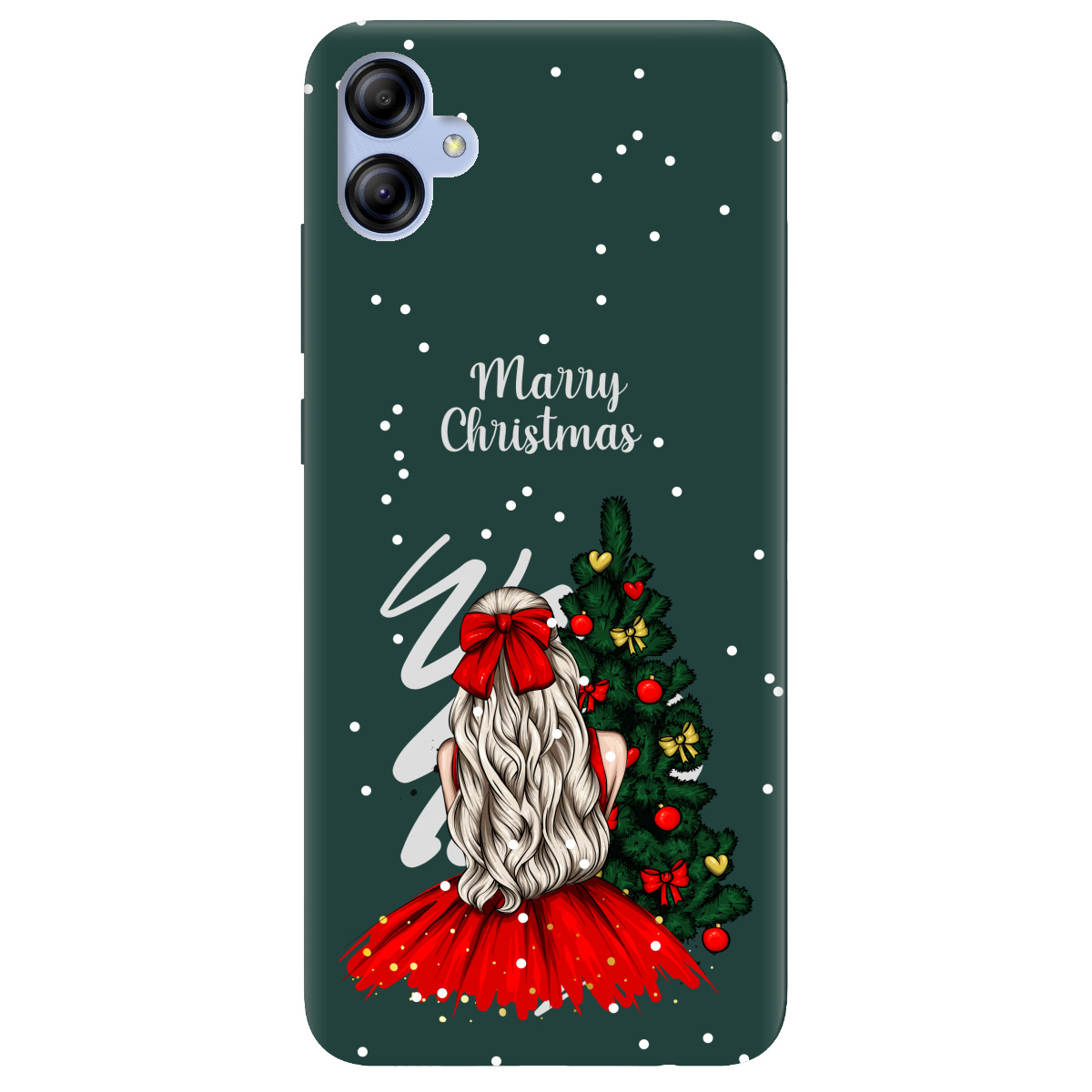 Чехол для Samsung Galaxy A04e темно-зеленый матовый soft touch Beautiful christmas - фото 1