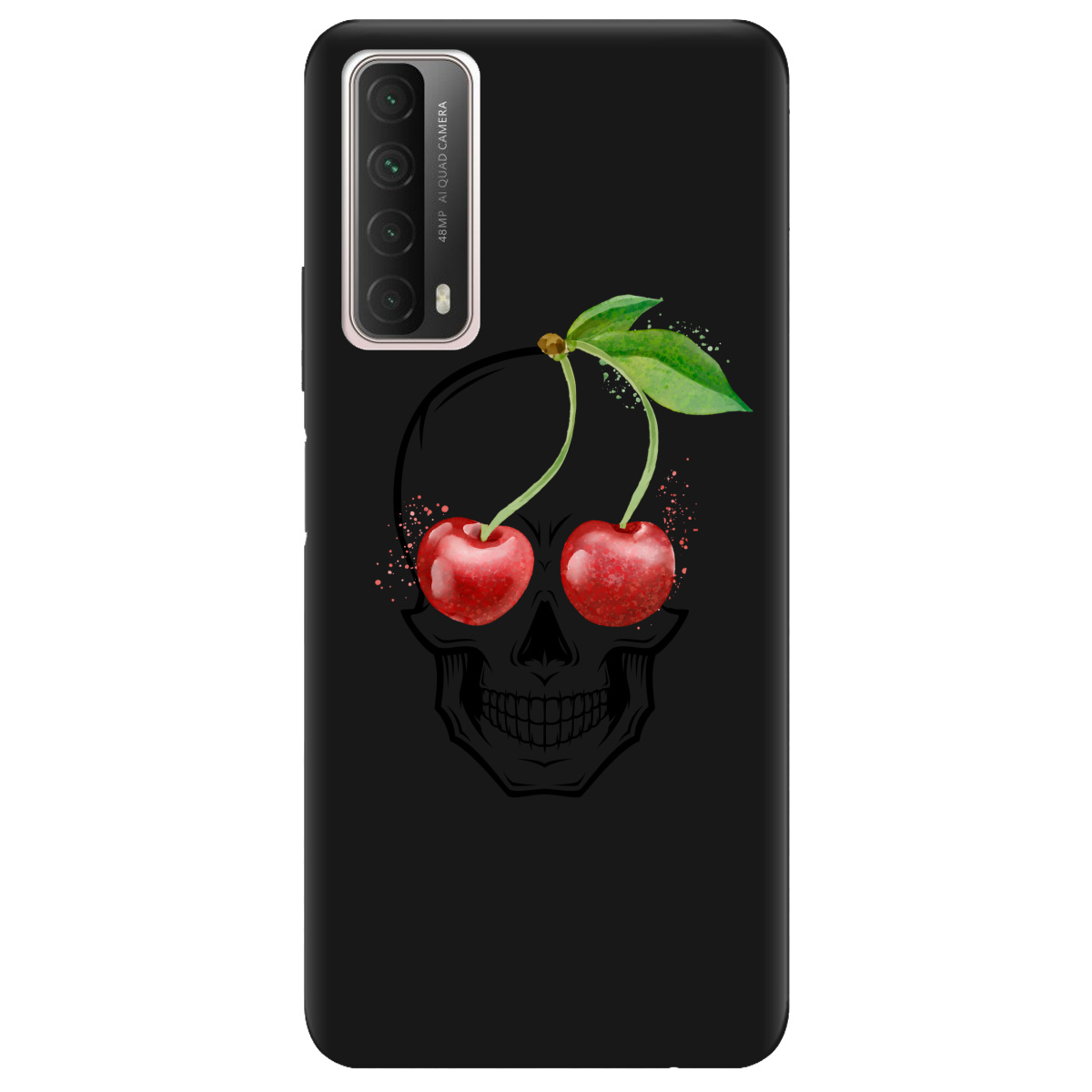 Чехол для Huawei P Smart 2021 черный матовый soft touch Cherry skull - фото 1
