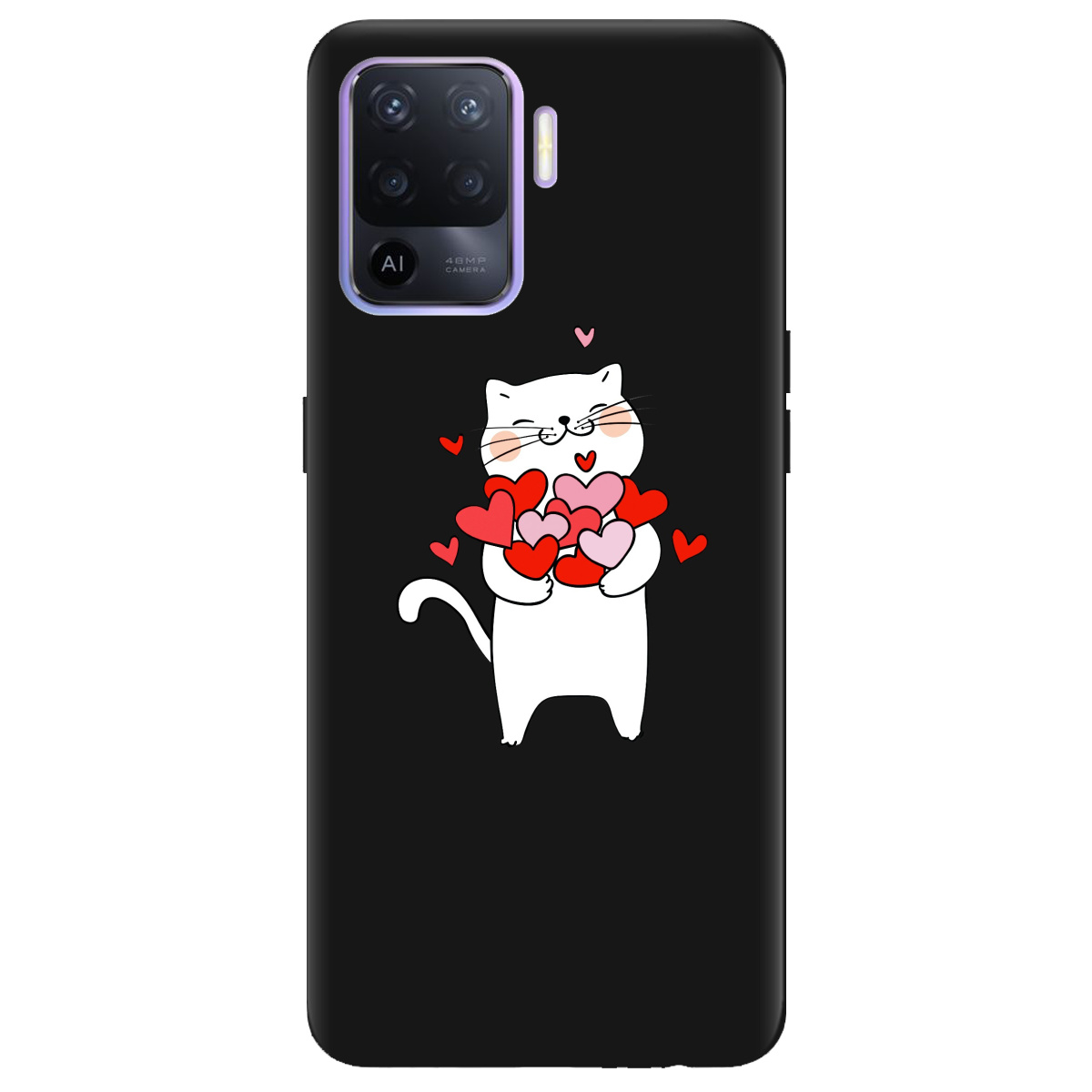 Чохол для Oppo Reno 5 Lite чорний матовий soft touch loving heart - фото 1