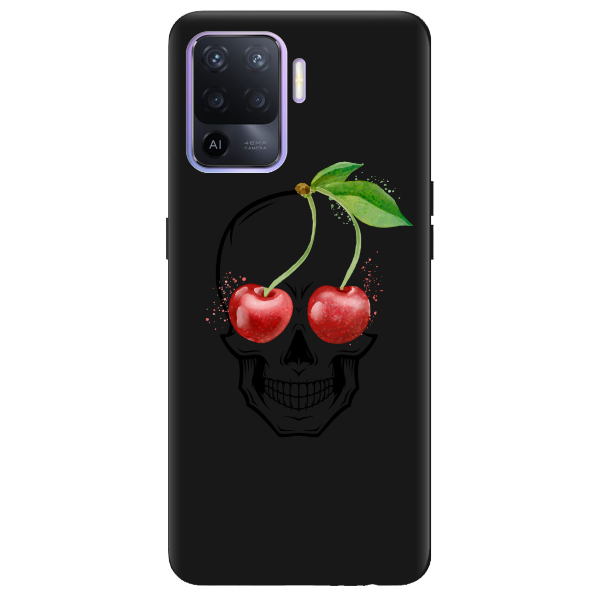 Чехол для Oppo Reno 5 Lite черный матовый soft touch Cherry skull - фото 1
