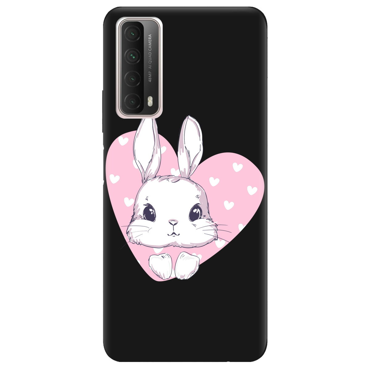 Чехол для Huawei P Smart 2021 черный матовый soft touch Cute bunny - фото 1