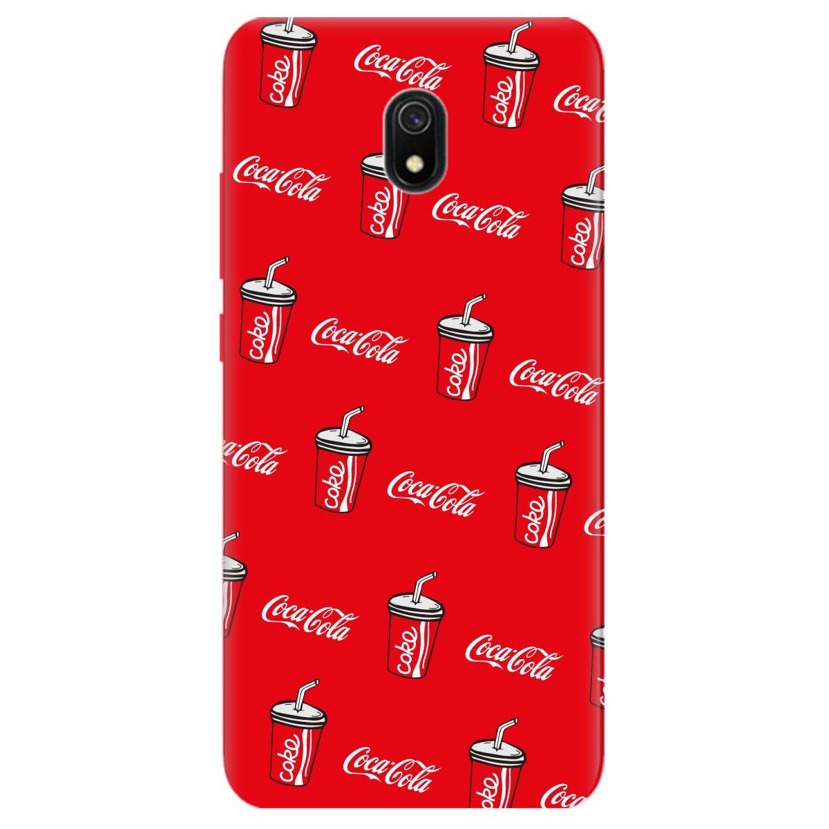 Чехол для Xiaomi Redmi 8A ярко-красный матовый soft touch Coca Cola - фото 1