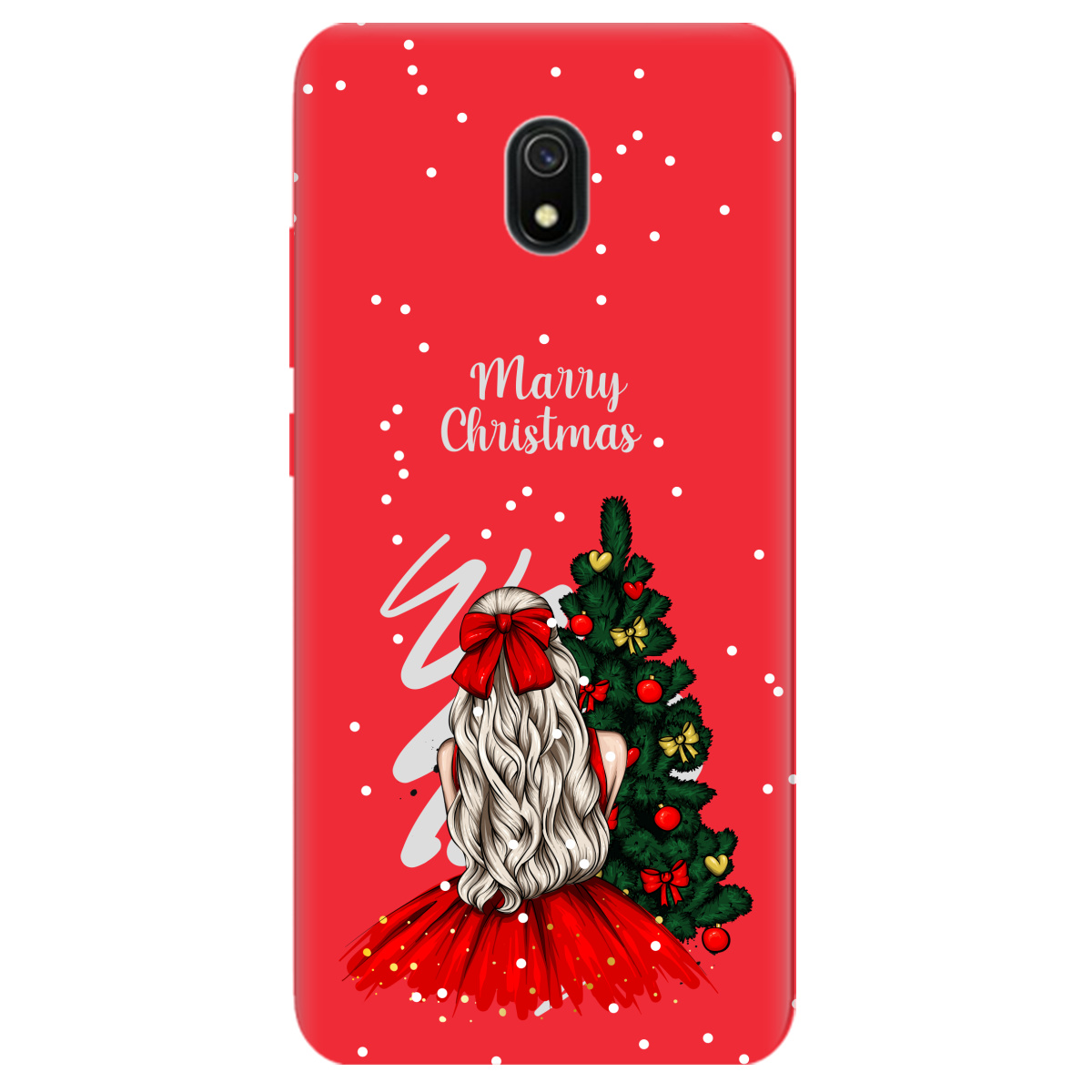 Чехол для Xiaomi Redmi 8A ярко-красный матовый soft touch Beautiful christmas - фото 1