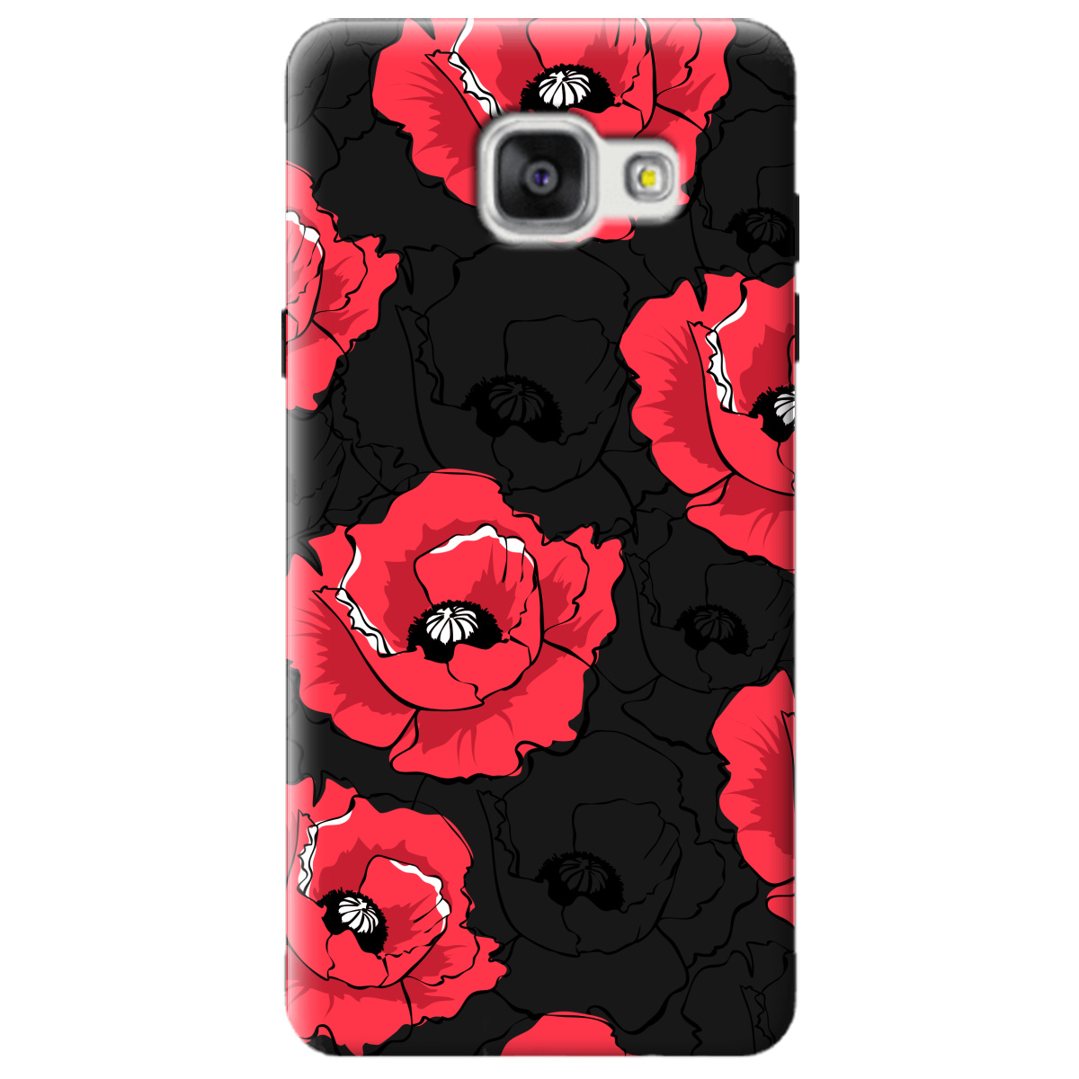 Чехол для Samsung Galaxy A5 2016 черный матовый soft touch Red poppy - фото 1