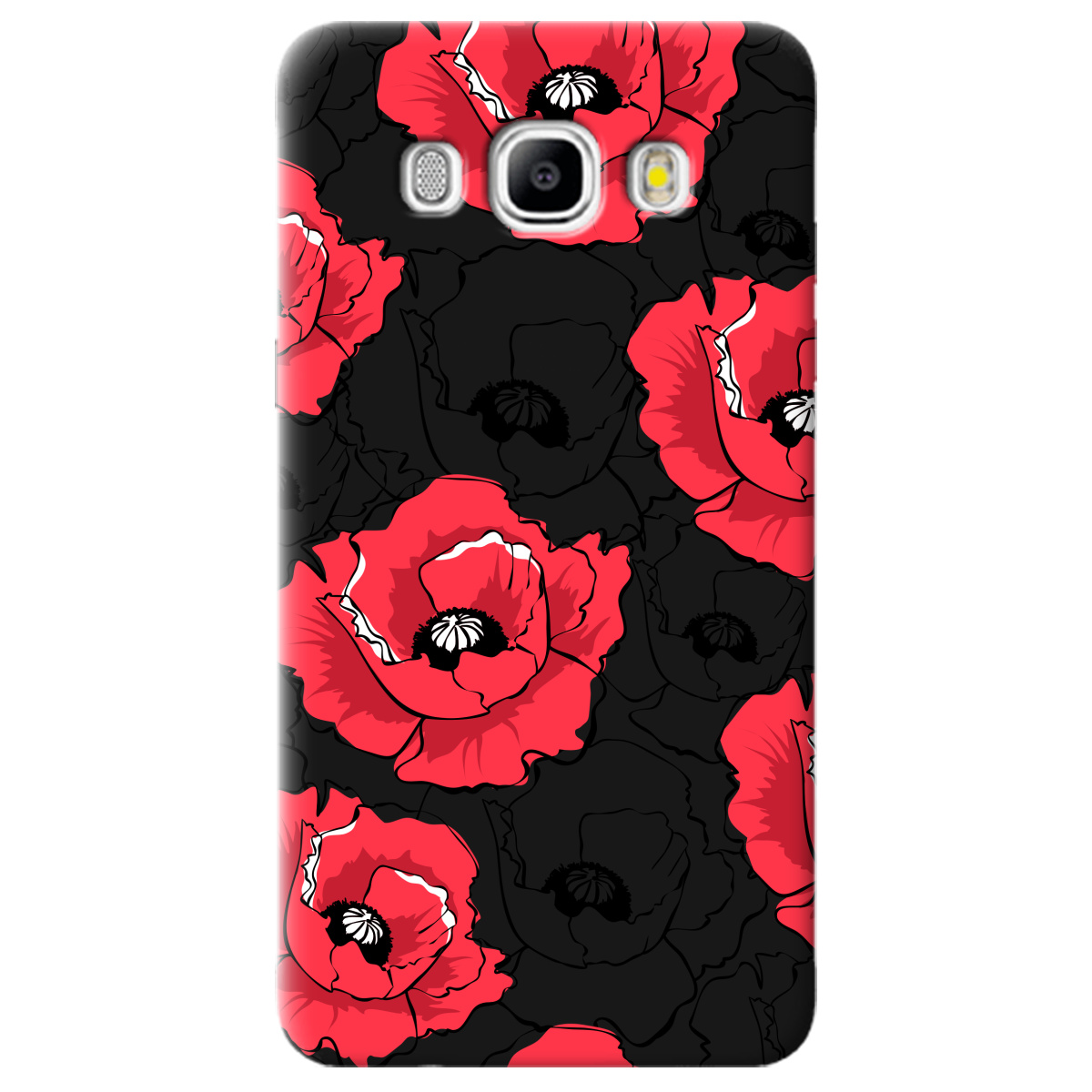 Чехол для Samsung Galaxy J5 2016 черный матовый soft touch Red poppy - фото 1