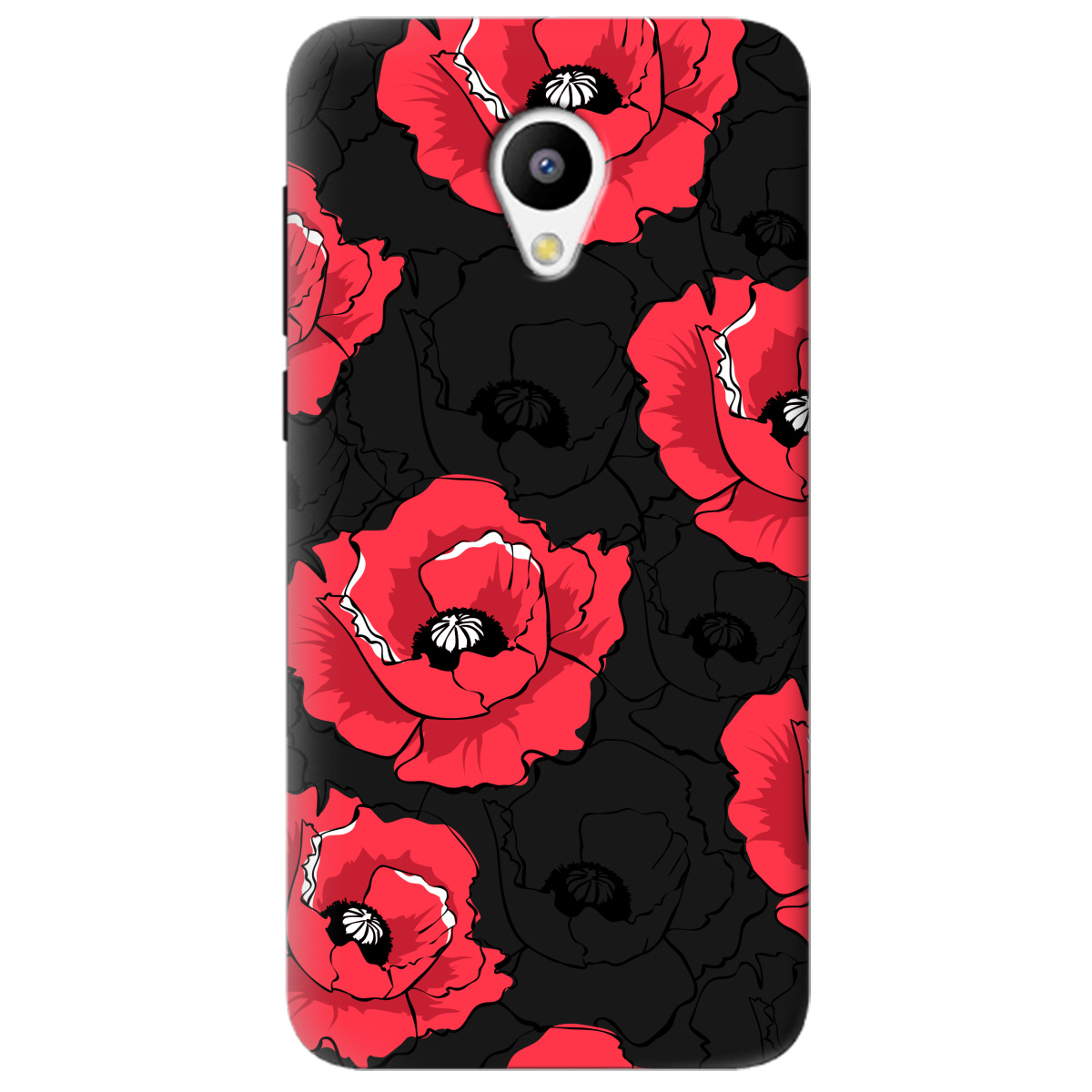 Чохол для Meizu M3/M3s чорний матовий soft touch Red poppy - фото 1