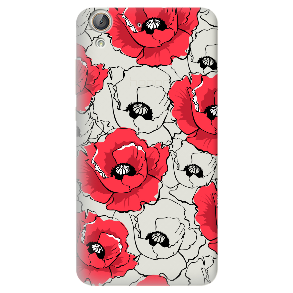 Чехол для Huawei Y6 II полупрозрачный матовый soft touch Red poppy - фото 1