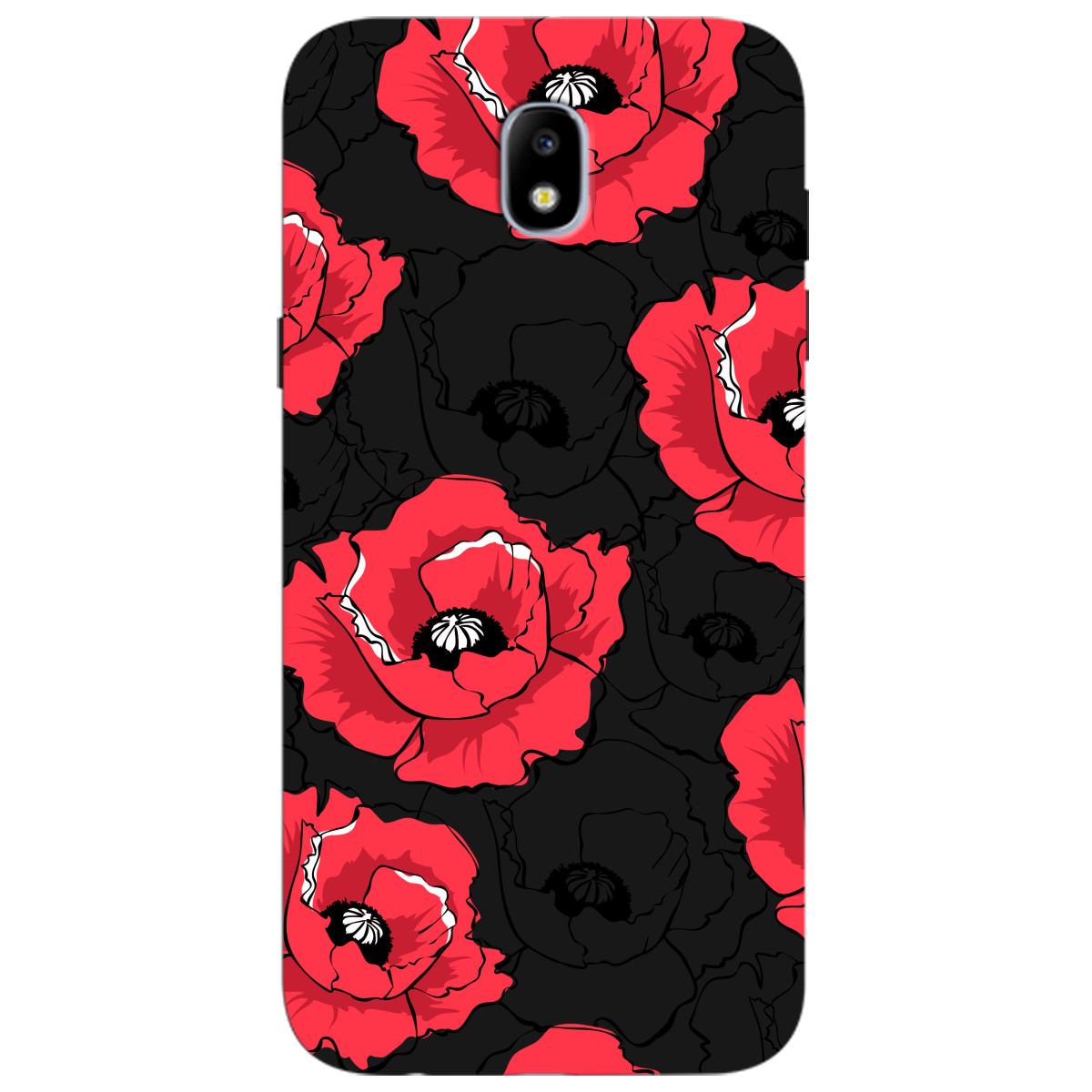Чехол для Samsung Galaxy J5 2017 черный матовый soft touch Red poppy - фото 1