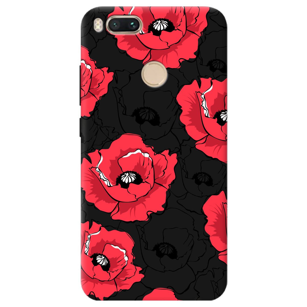 Чехол для Xiaomi Mi 5X черный матовый soft touch Red poppy - фото 1