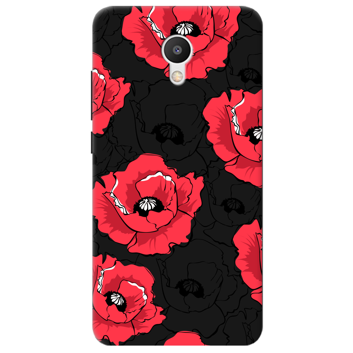 Чехол для Meizu M6 черный матовый soft touch Red poppy - фото 1